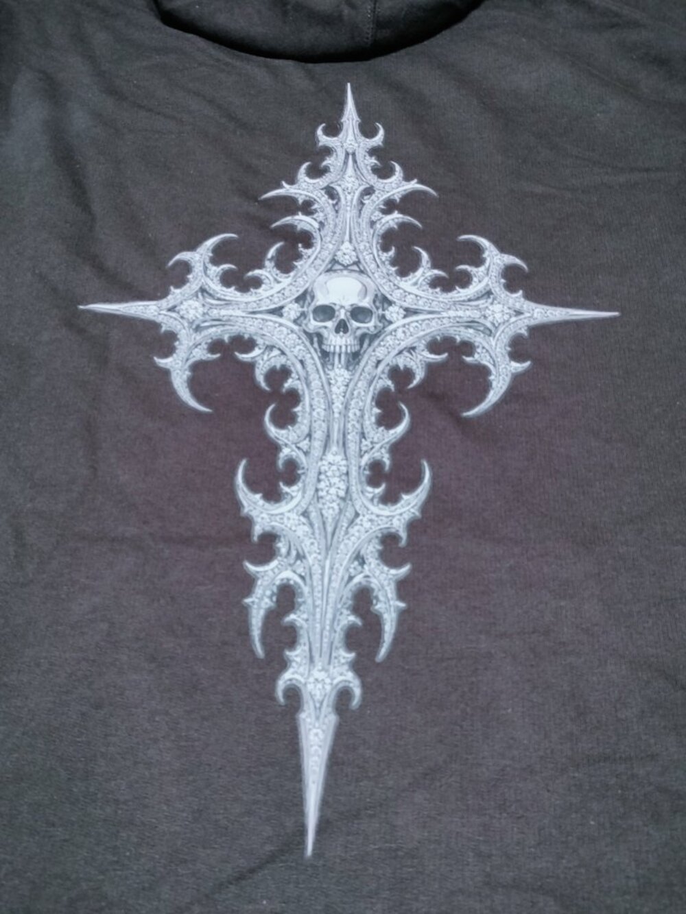 Skull Gothic Goth Cross Black Pullover Hoodie Cotton Sweatshirt mens XXL NEW - Picture 7 of 8